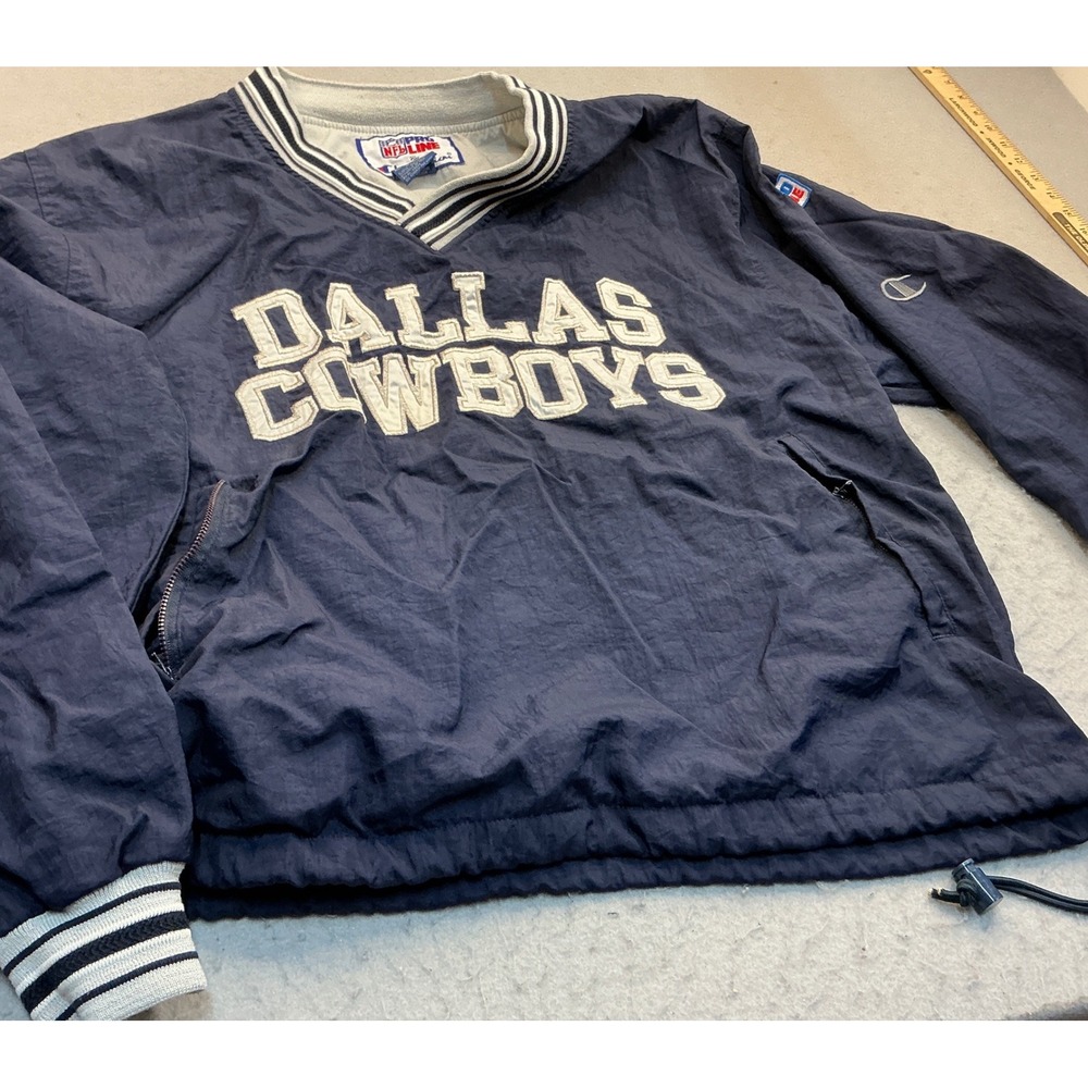 Champion Vintage Dallas Cowboys Windbreaker Pullover Navy Blue M Gameday Gear